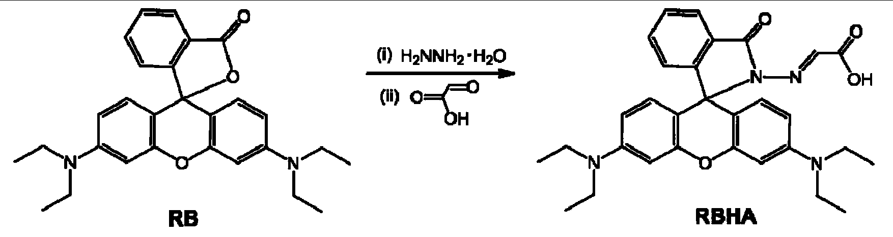 Reactive rhodamine fluorescent probe for detecting mercury ions, and preparation method thereof