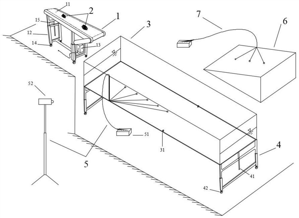 Model test device and method for studying landslide surge propagation law and climbing effect