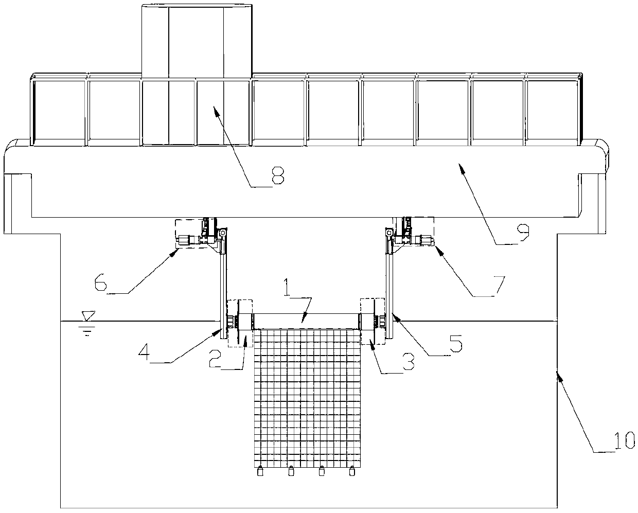 Bidirectional forced vibration experimental apparatus of segmented model of FISHFARM float bowl under uniform flow