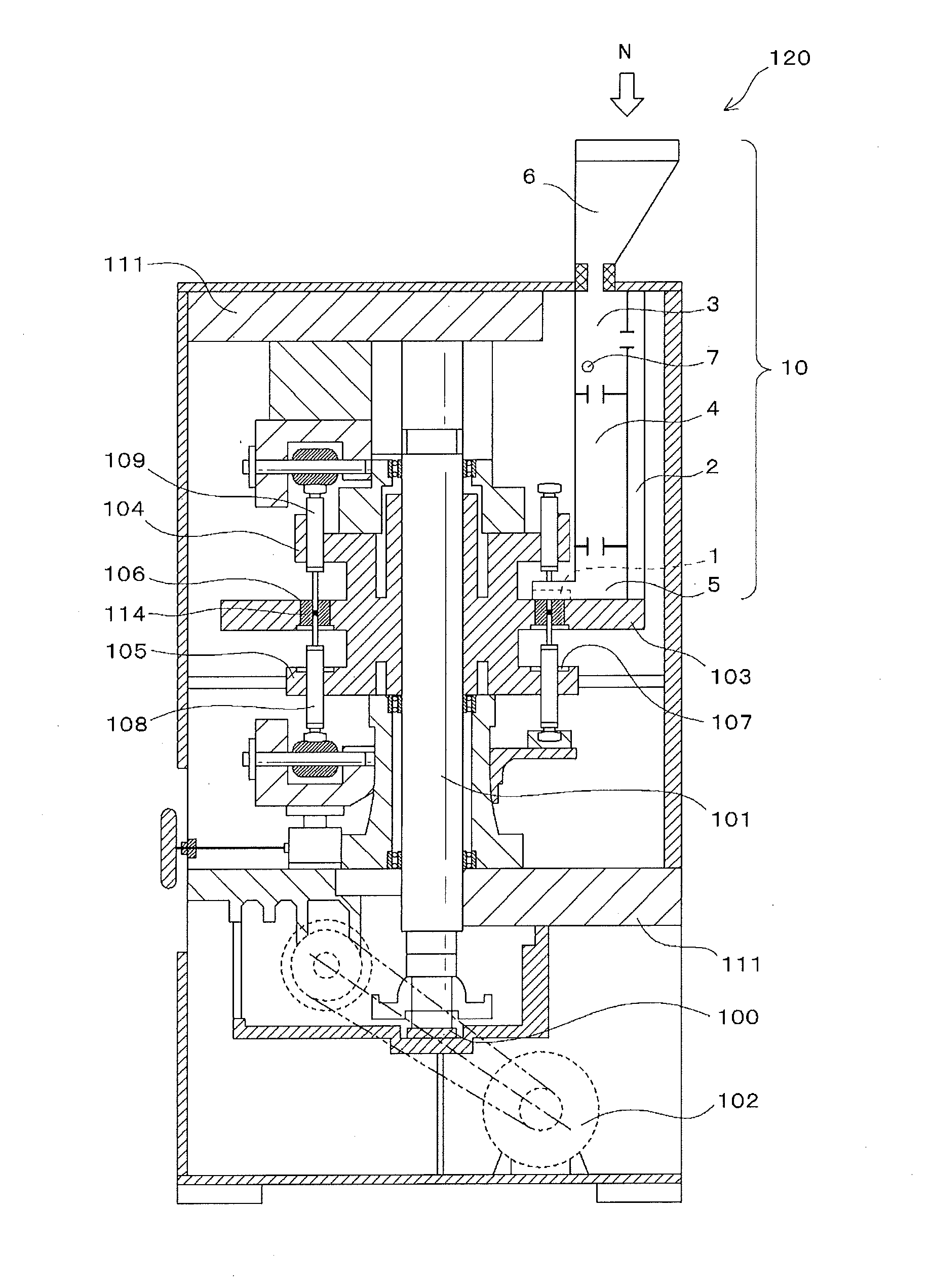 Powder filling device with redundant powder collection mechanism, and rotary compression molding machine