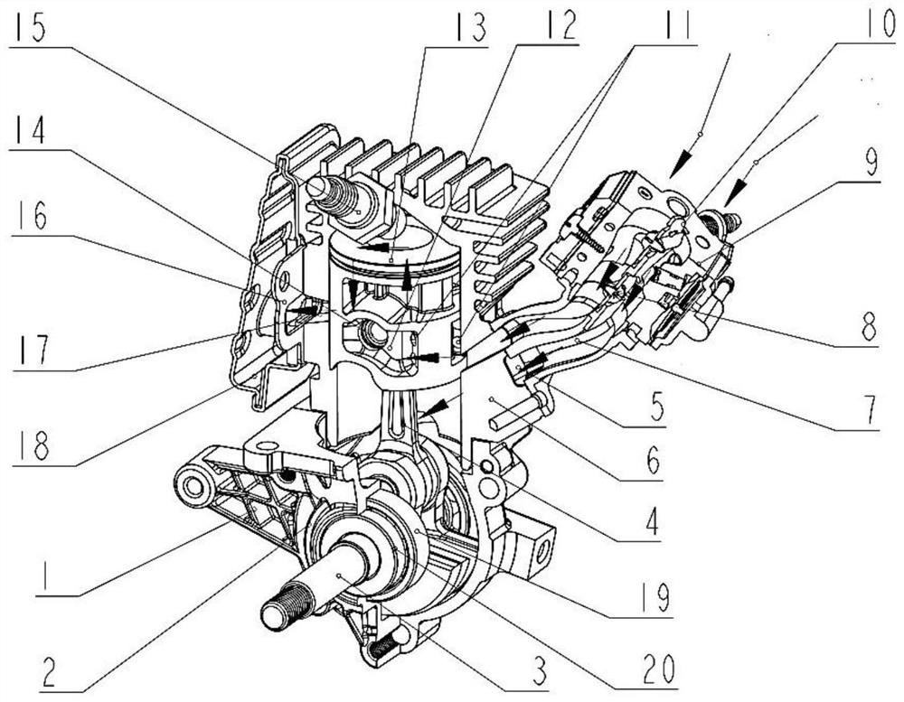 High-efficiency low-emission time stratified scavenging small two-stroke gasoline engine