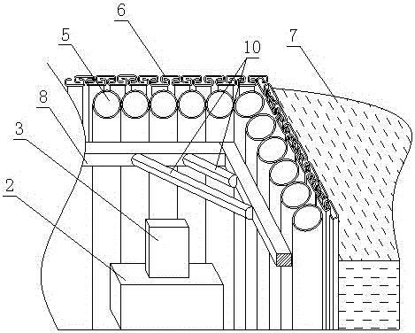 Retaining structure of foundation pit for main pier bearing platform of bridge at river bedrock on gentle slope and construction method thereof