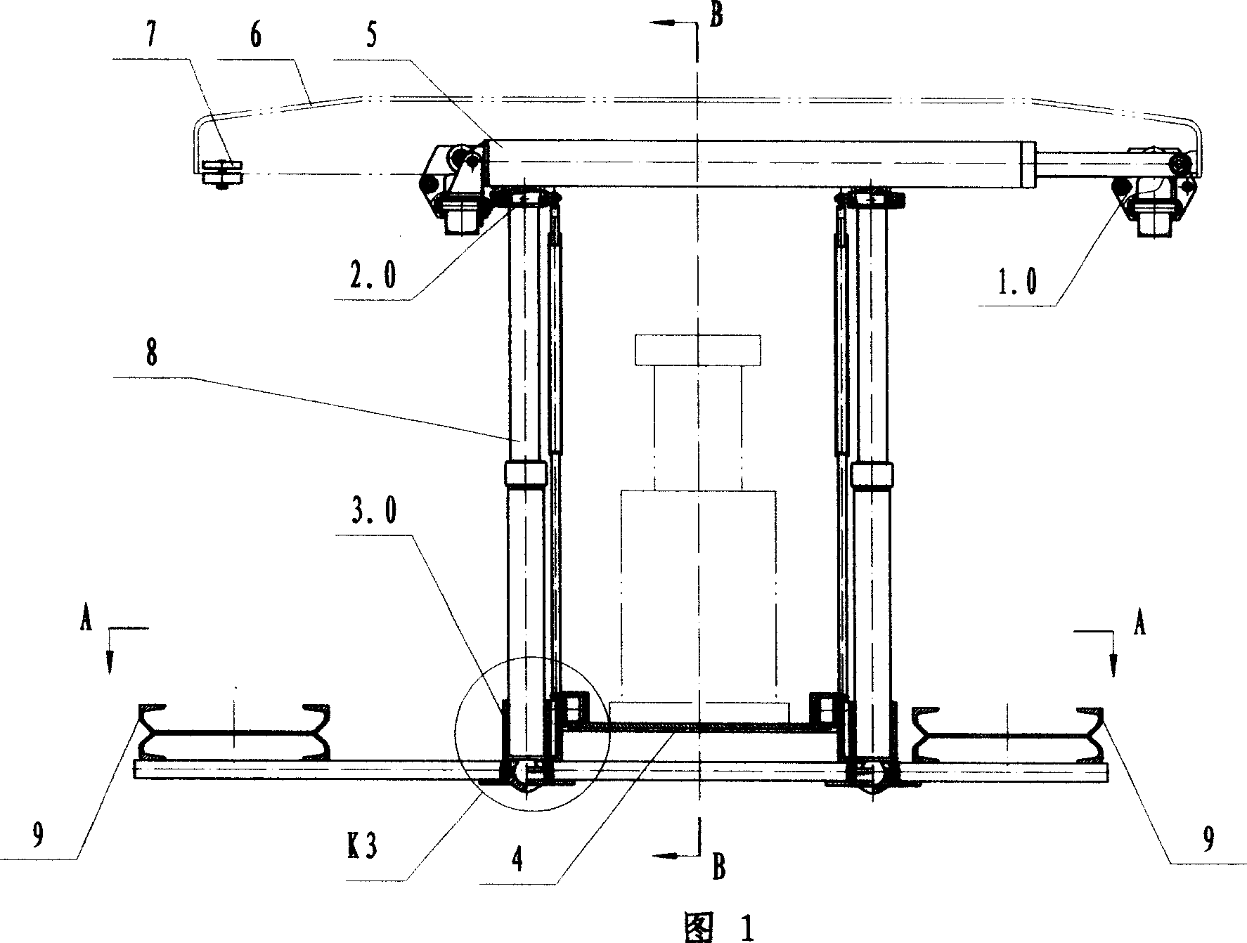 Combined suspension moving hydraulic support with universal upper bracket and lower hanging beam