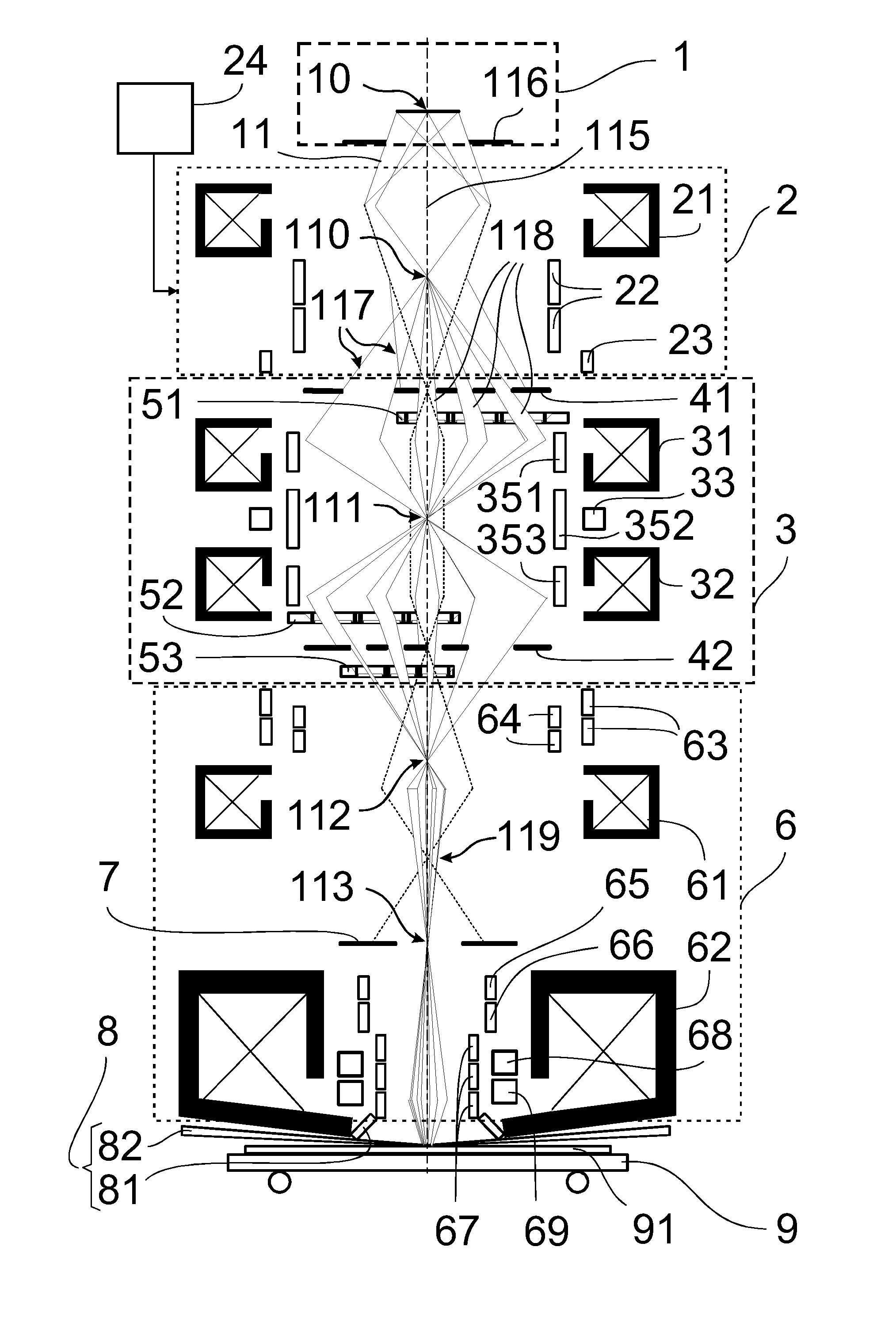 Arrangement for the Illumination of a Substrate with a Plurality of Individually Shaped Particle Beams for High-Resolution Lithography of Structure Patterns