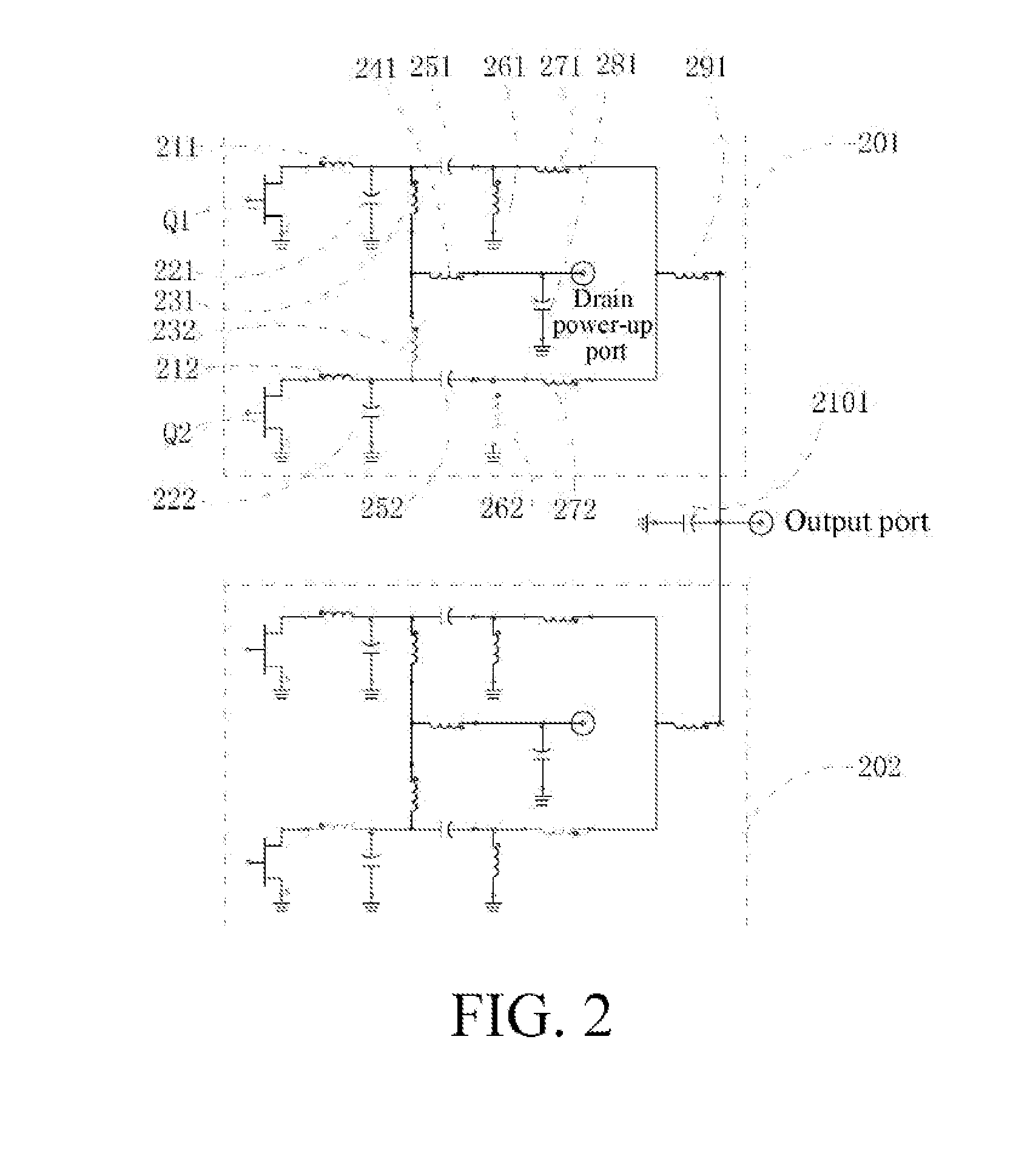 Amplifier circuit with cross wiring of direct-current signals and microwave signals