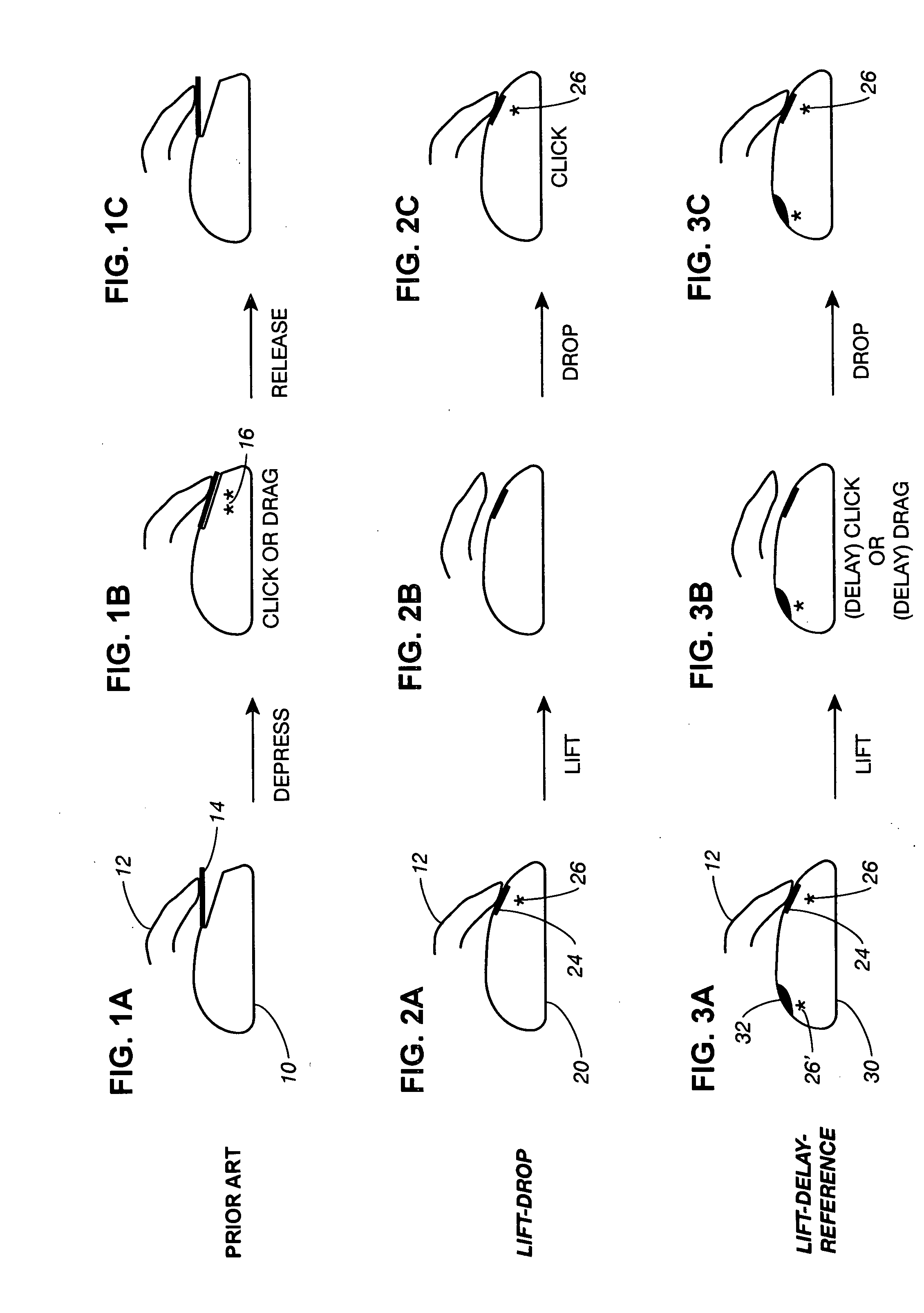 Ergonomic lift-clicking method and apparatus for actuating home switches on computer input devices