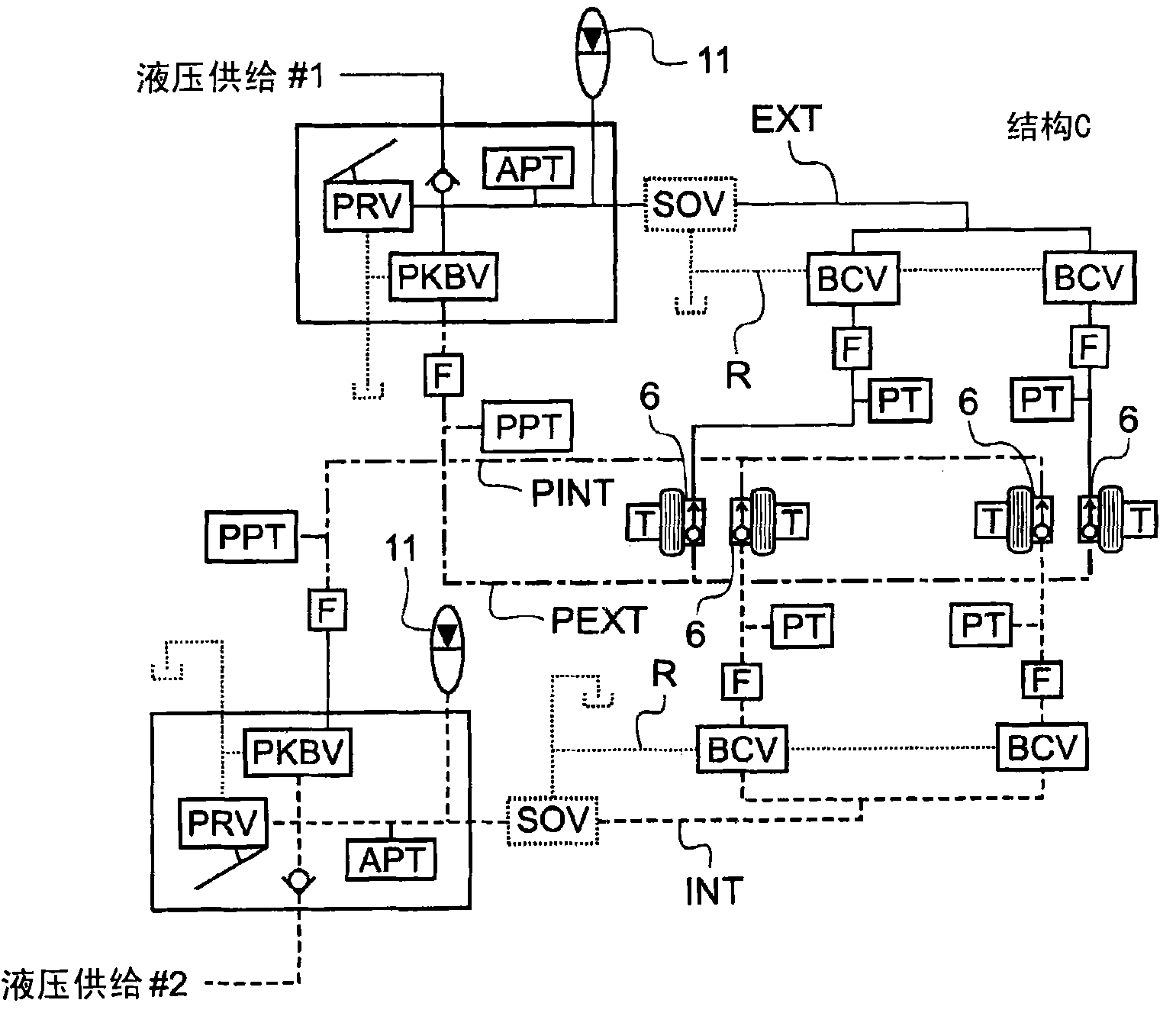 Hydraulic braking structure for aircraft with half-cavity brake