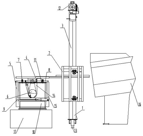 Translation type movable box overturning and material dumping device