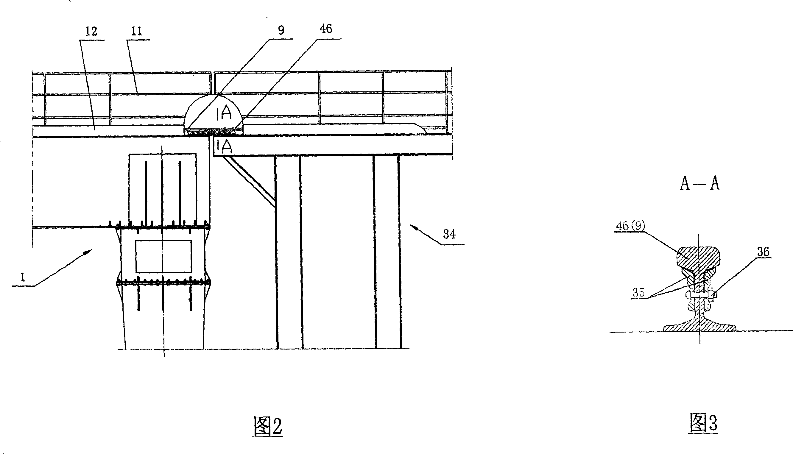 Method for constructing steel truss over existing railway line and transporting, mounting and positioning bogie