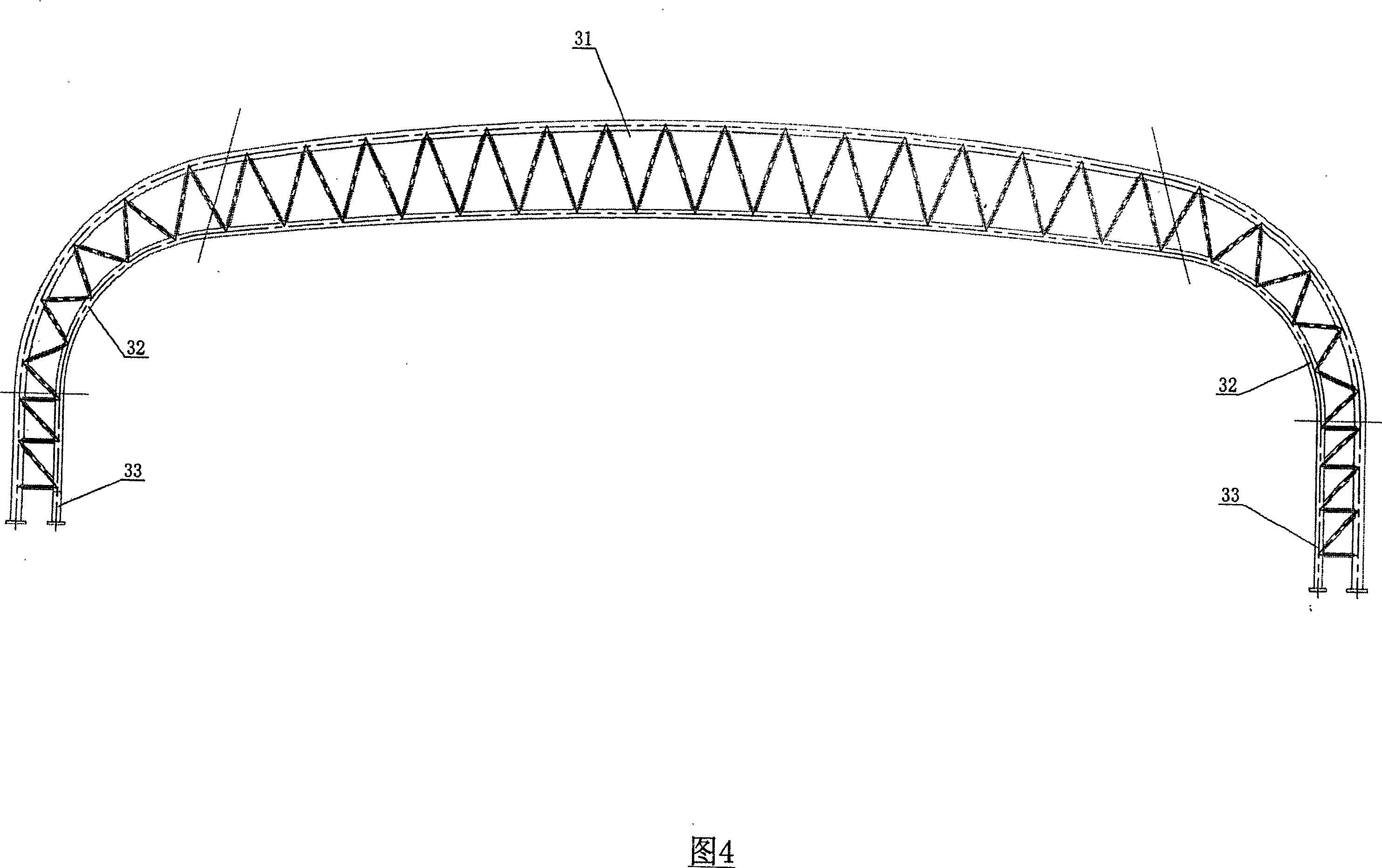 Method for constructing steel truss over existing railway line and transporting, mounting and positioning bogie
