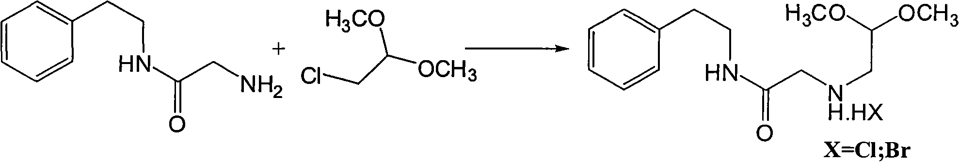 Preparation method for N-(2-phenyl)ethyl-2-[(2,2-dimethoxyethyl)amino]acetamide halate