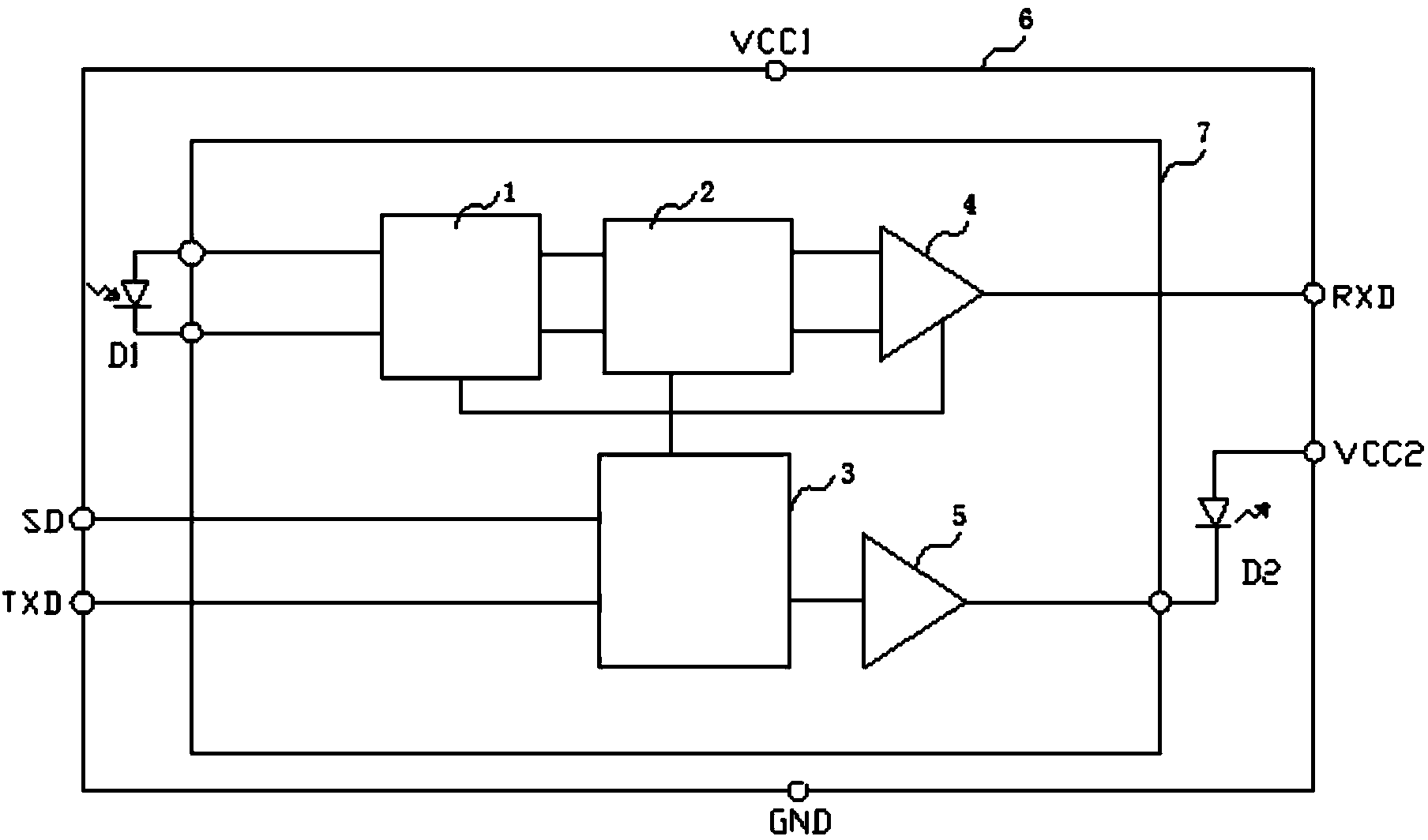 Optical communication circuit of functional modules and controllers in DCS (data transmission system) control system