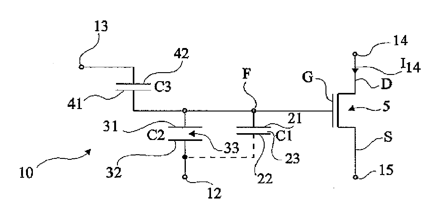 Circuit for reading a charge retention element for a time measurement