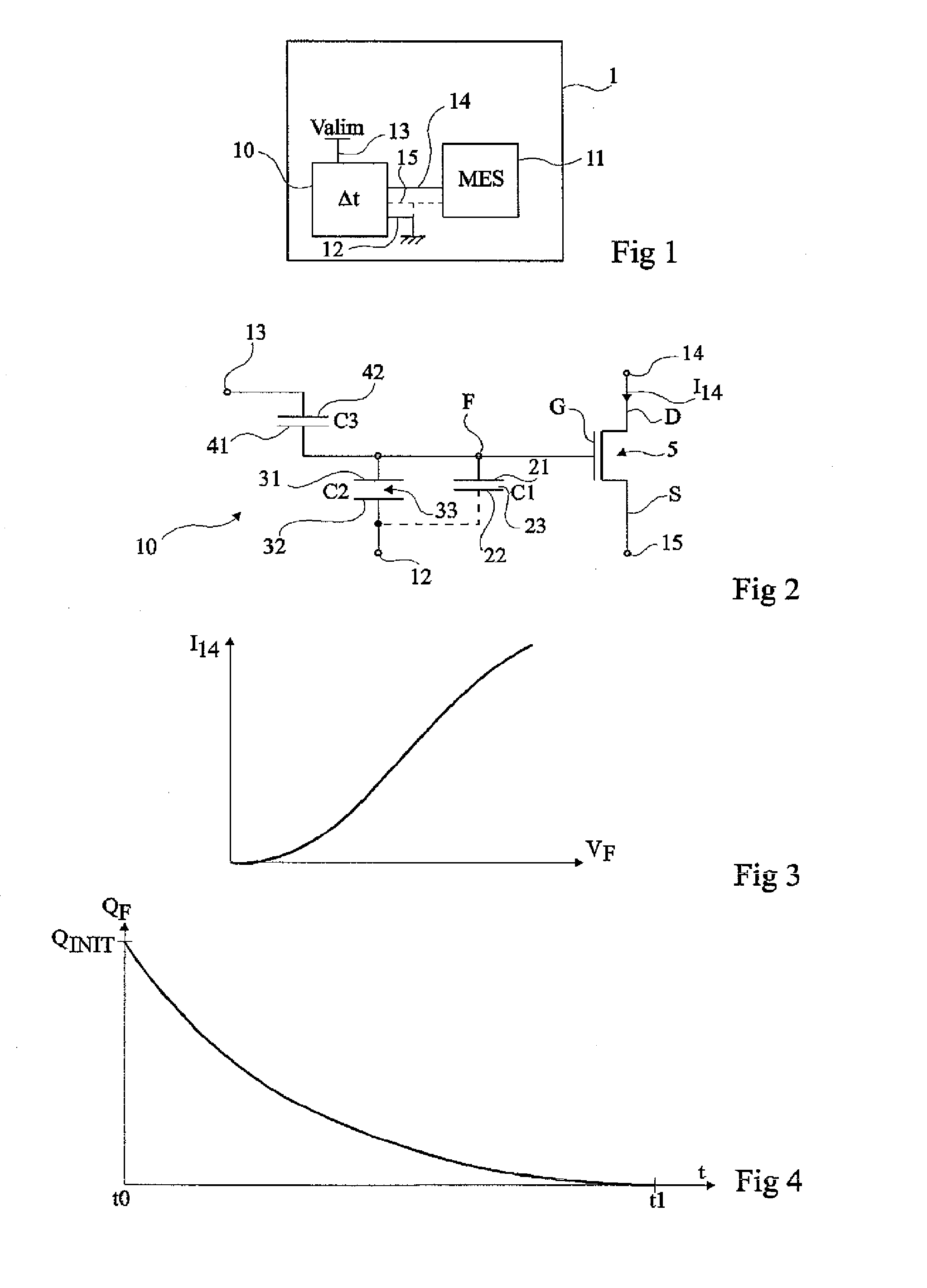 Circuit for reading a charge retention element for a time measurement