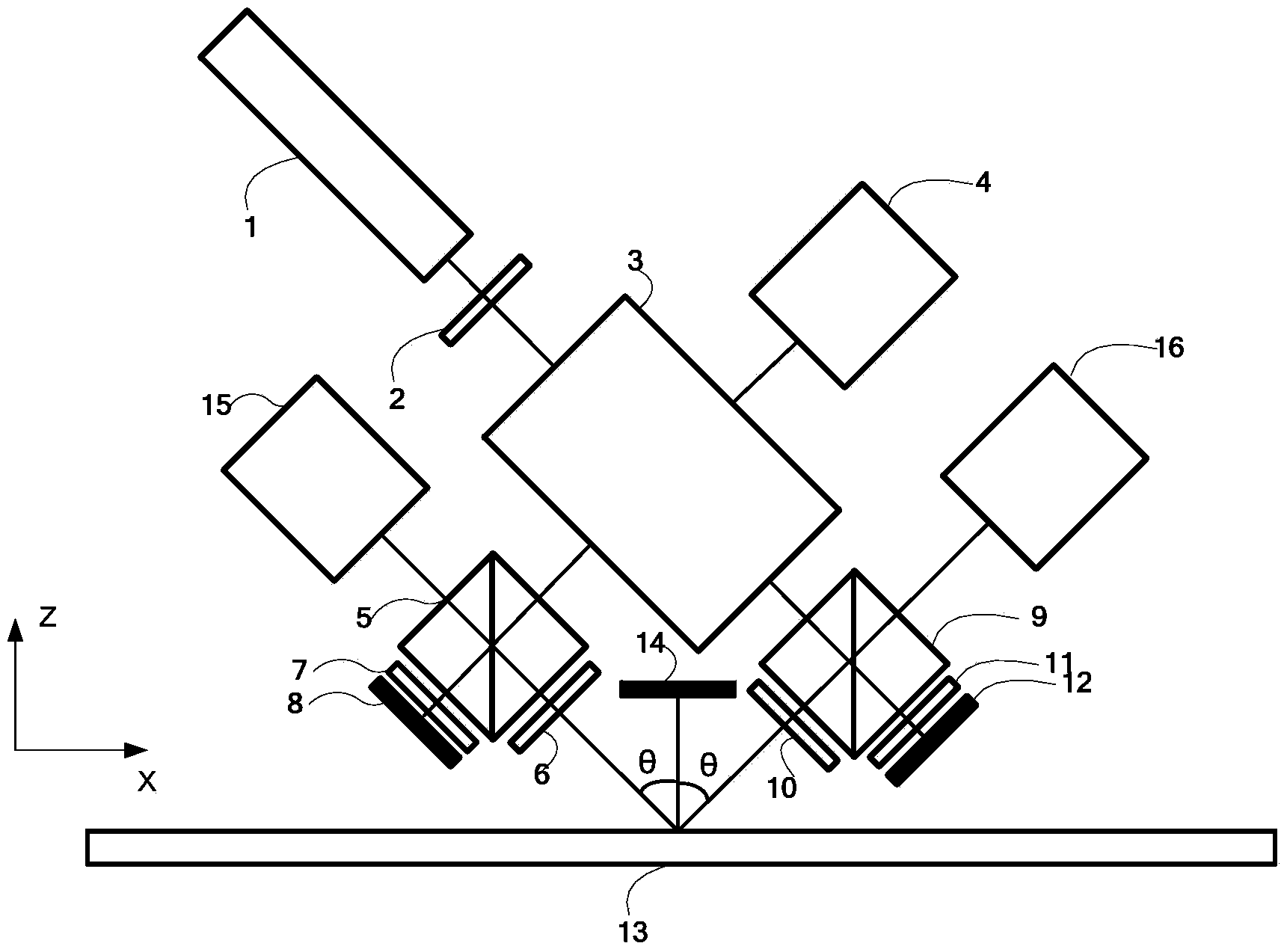 Symmetric-type grating heterodyne interference secondary diffraction measuring device