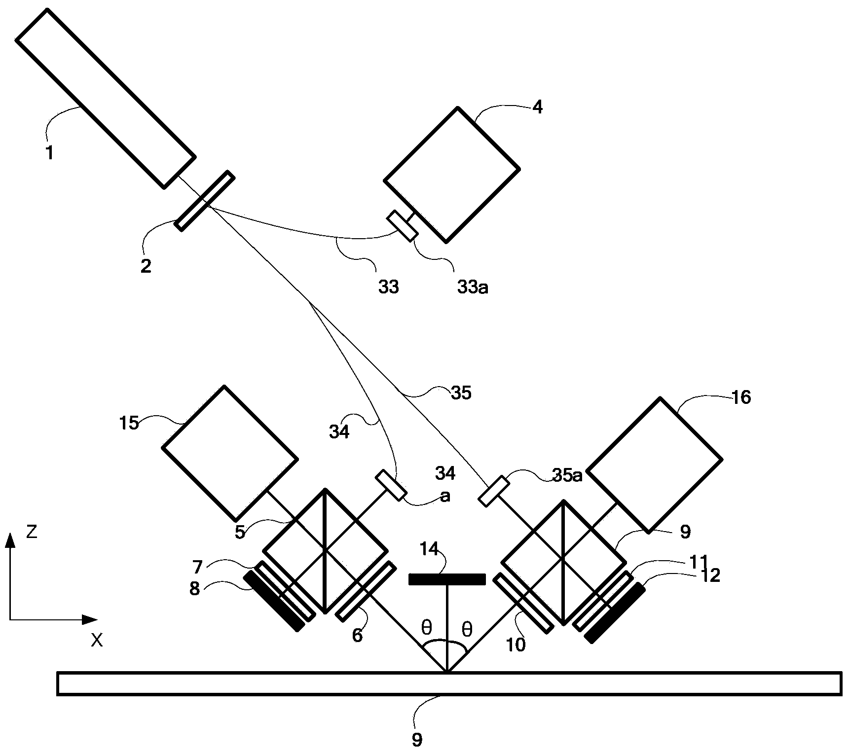 Symmetric-type grating heterodyne interference secondary diffraction measuring device