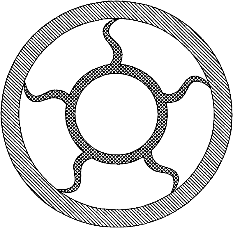 Rotating flexible shaft supporting tube formed by asymmetrically combining single-sheet type supporting blades