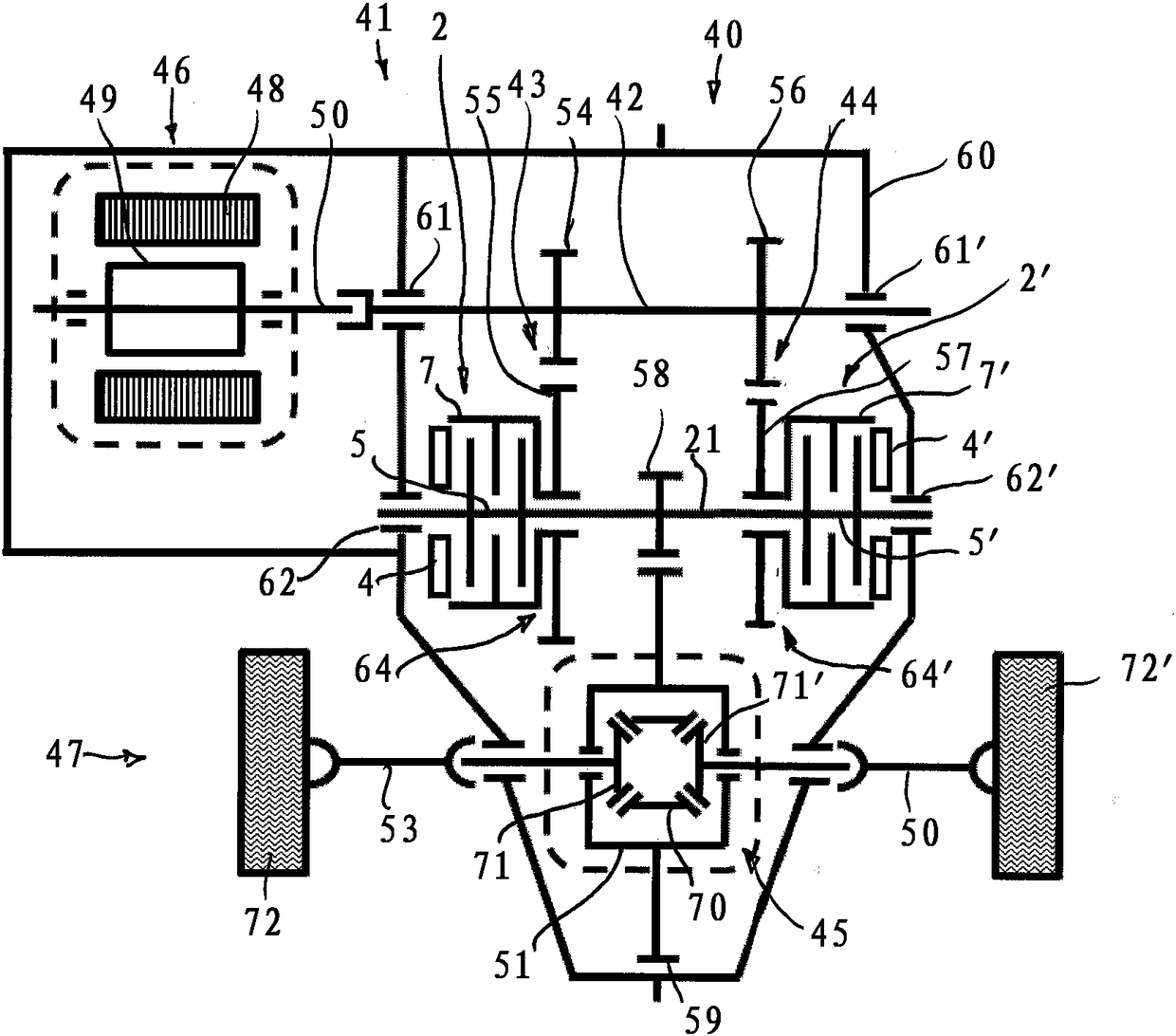 Clutch assembly for a drive train and gear system comprising such a coupling assembly