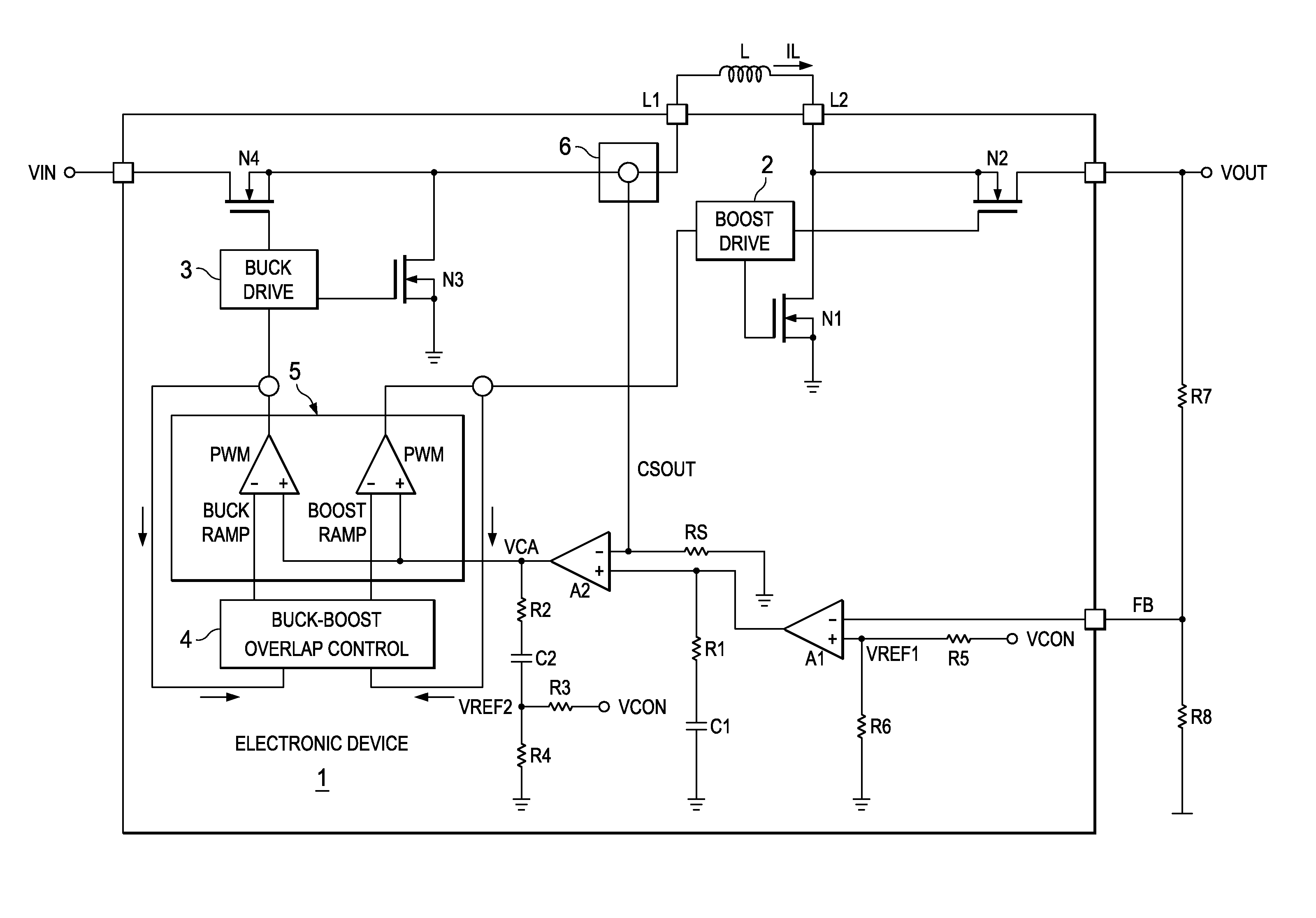 Electronic device for average current mode DC-DC conversion