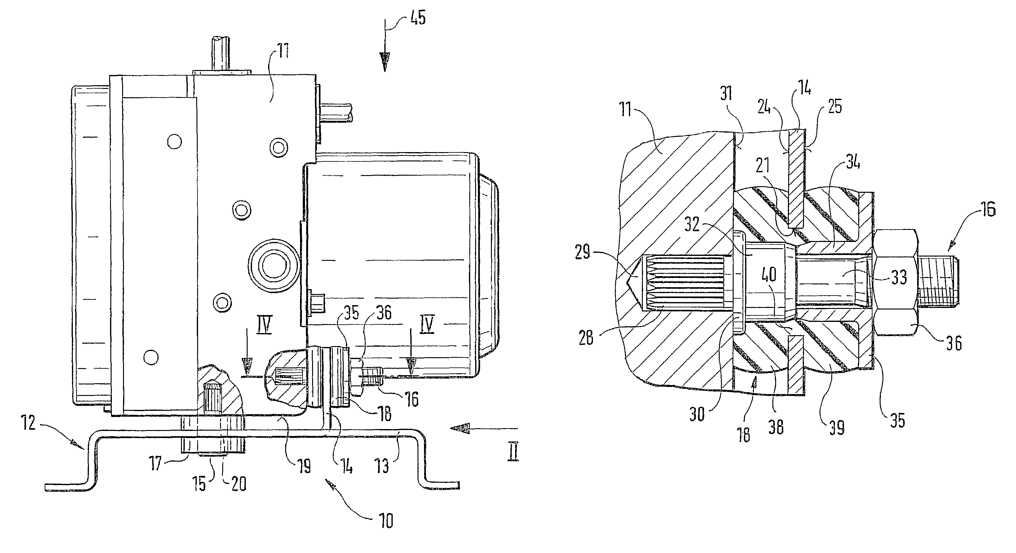 Device for the elastic mounting of a hydraulic unit in a motor vehicle braking system on a vehicle