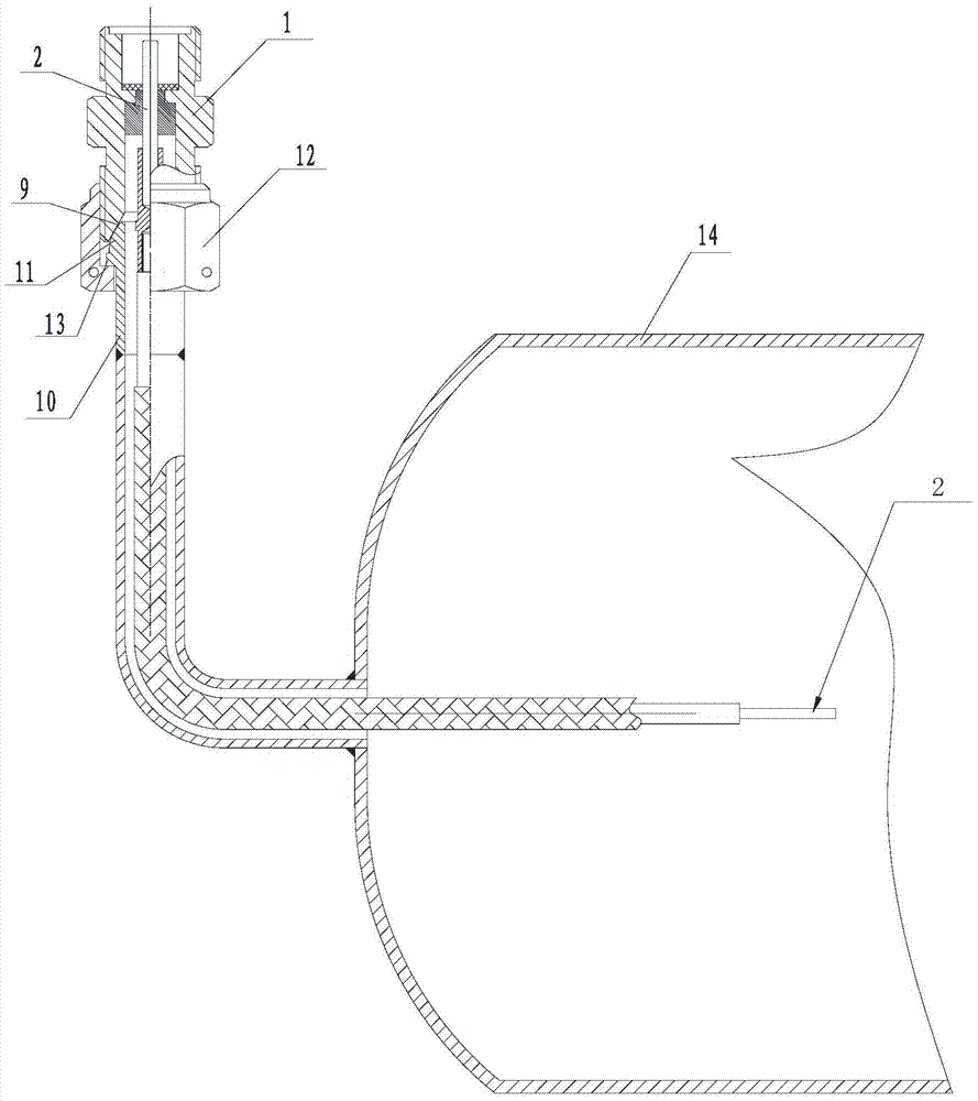 An electrode lead-out device for a capacitive liquid level sensor used in a high-pressure storage tank