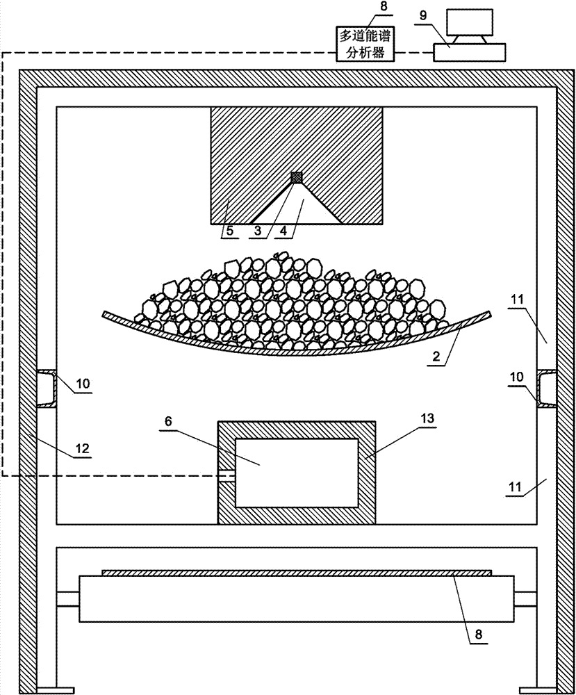 Transmission type cement raw material on-line neutron activated sulfur alkali ratio analysis device and analysis method