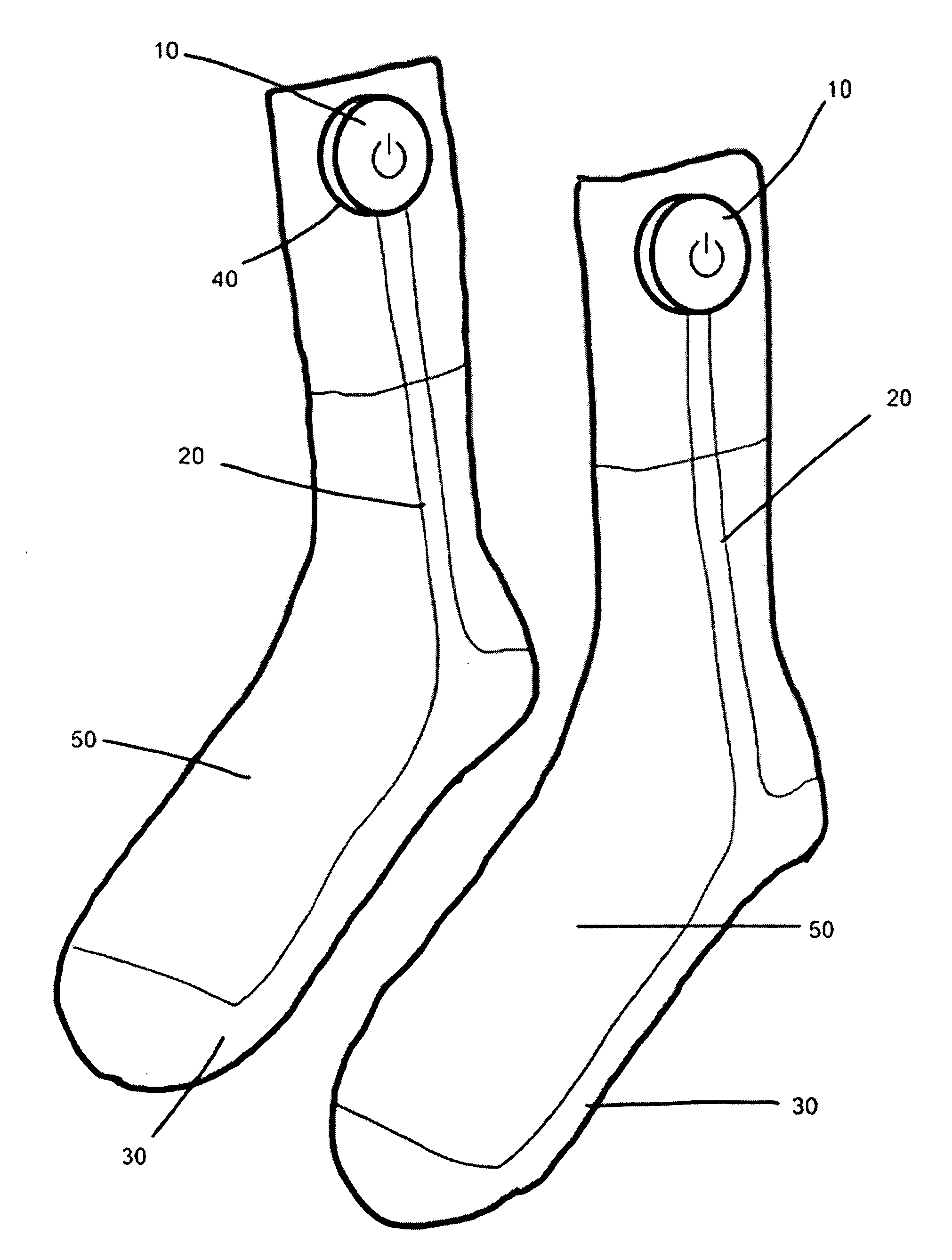 Sock with electronic muscle stimulator integrated, massage socks