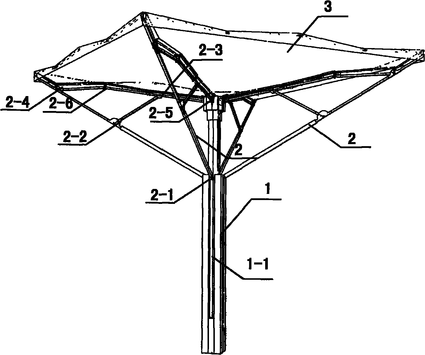 Umbrella flexible draw linked building structure