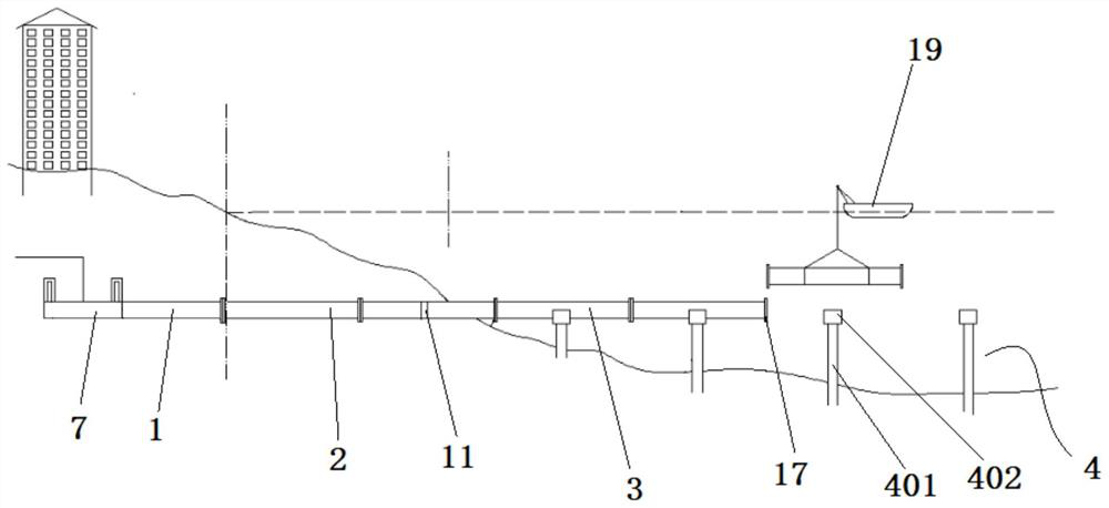 Submarine vacuum pipeline test line capable of extending into application line and implementation method thereof