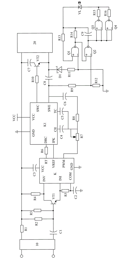 Symmetric voltage-stabilizing oscillation frequency-modulation electric control system having prompting protection function