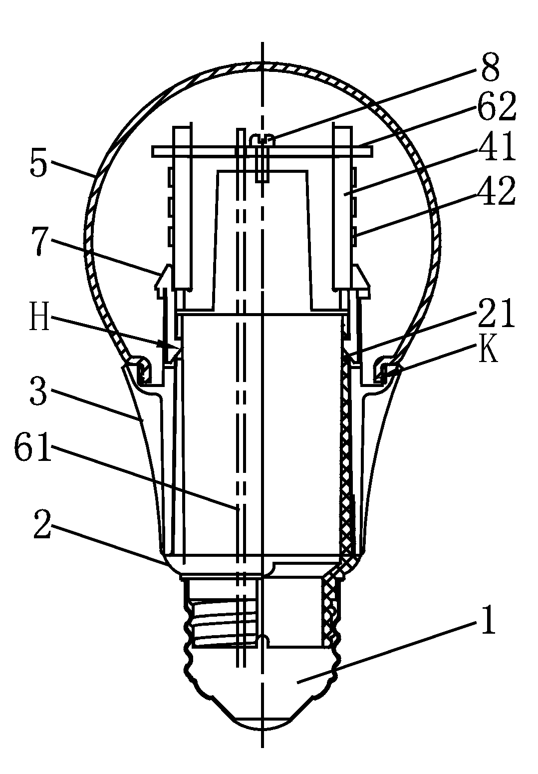 LED bulb emitting light ray in a downward direction and manufacturing method thereof