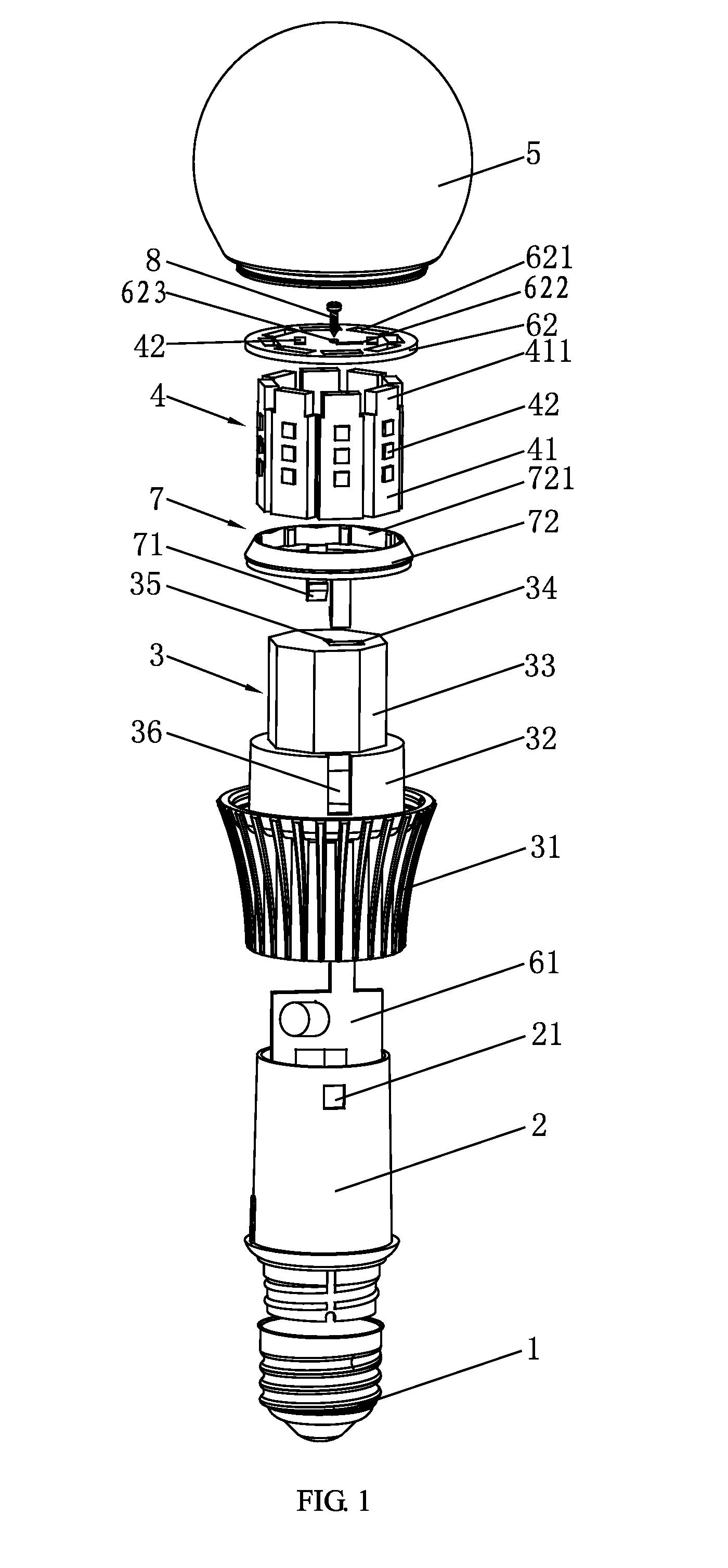 LED bulb emitting light ray in a downward direction and manufacturing method thereof