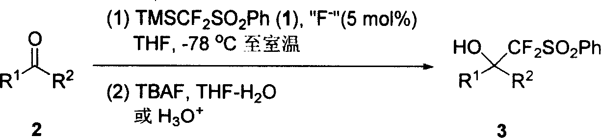 Difluoromethylation reaction of paracarbonyl copound participated with [(phenylsulfonyl) difluoromethyl] trimethyl silane