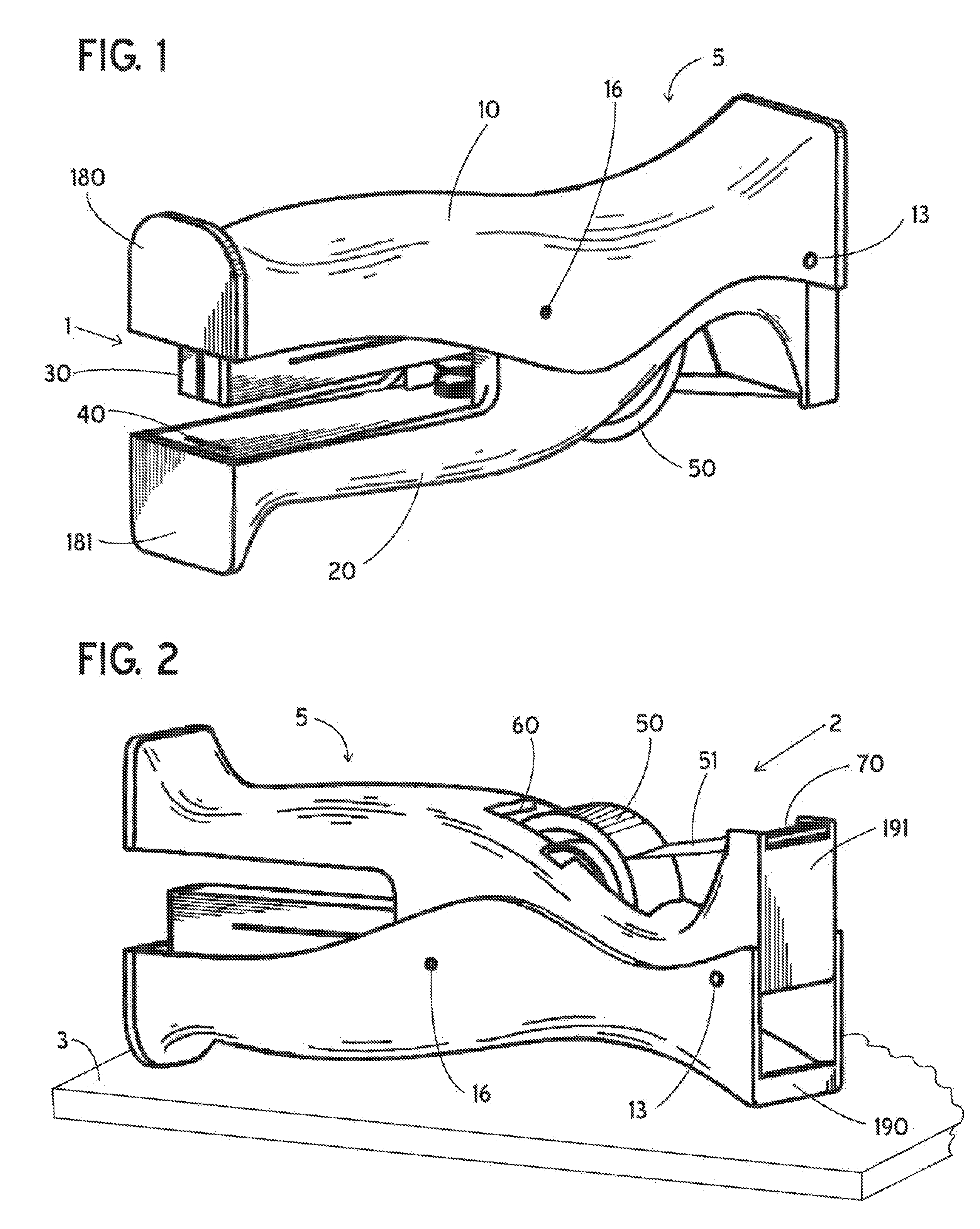 Vertically standing stapler and tape dispensing device