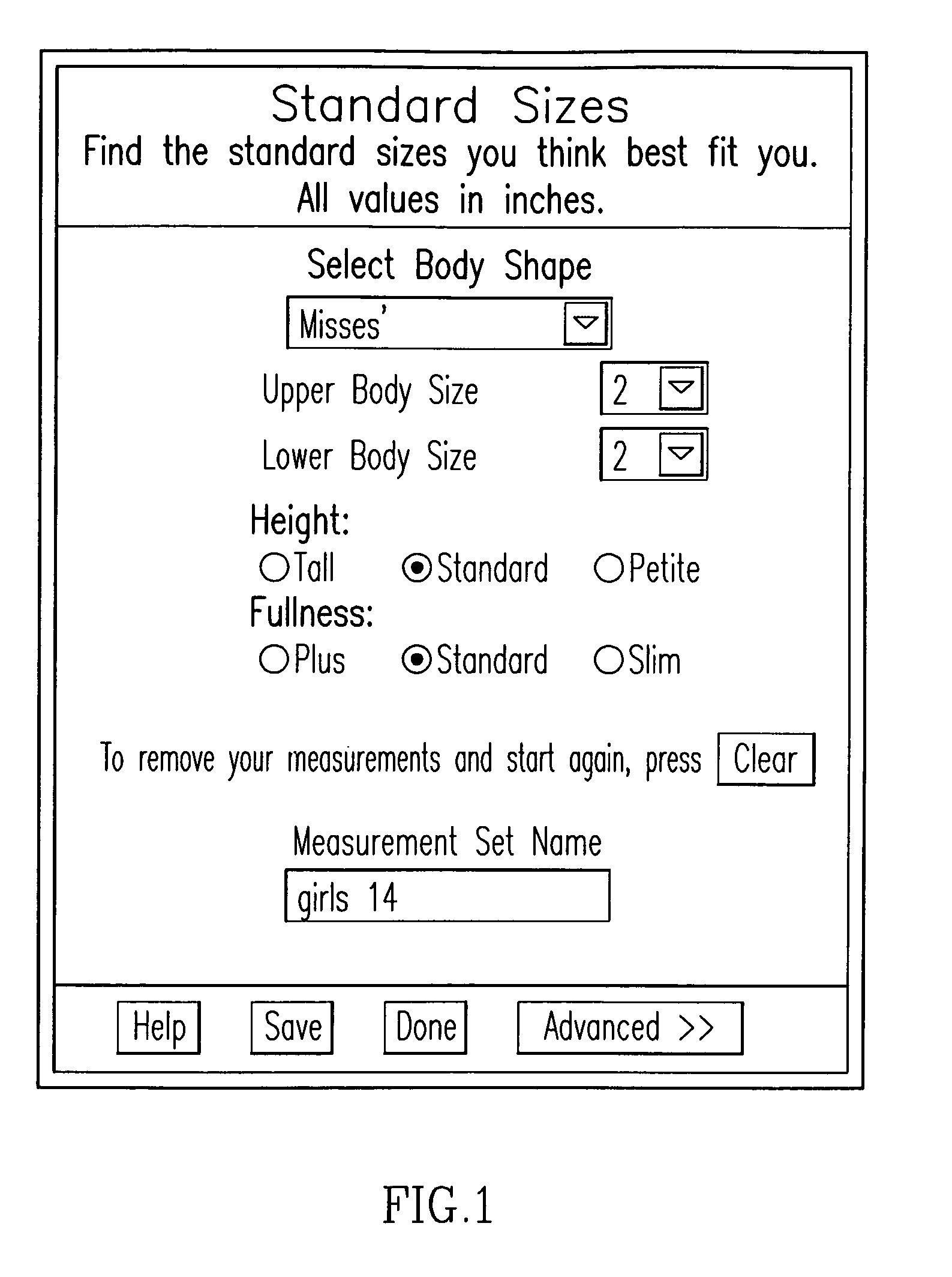 Method for creation of detailed body measurement parts from extrapolation of standard chart data based on generic body attributes