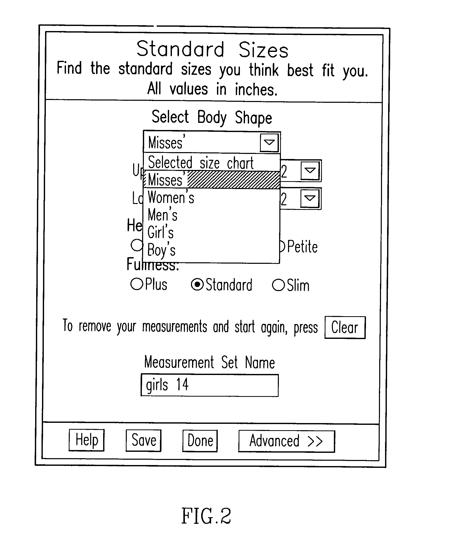 Method for creation of detailed body measurement parts from extrapolation of standard chart data based on generic body attributes