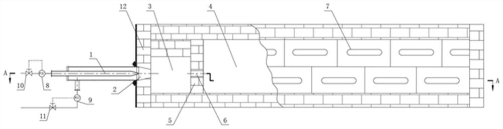 Partial premixed combustion device and method of oxygen-enriched combustion internal heating type coal low-temperature dry distillation furnace