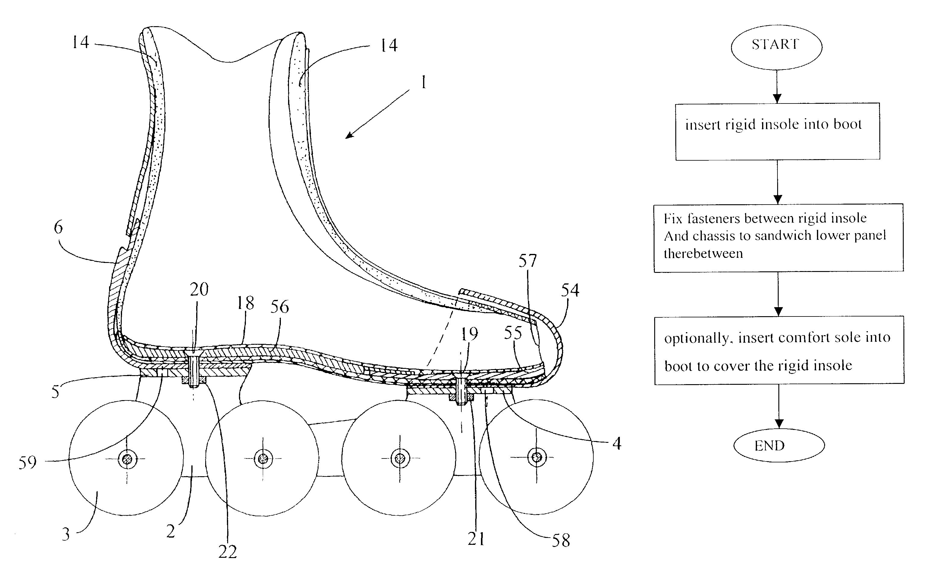 Method of manufacturing in-line roller skate with detachable boot