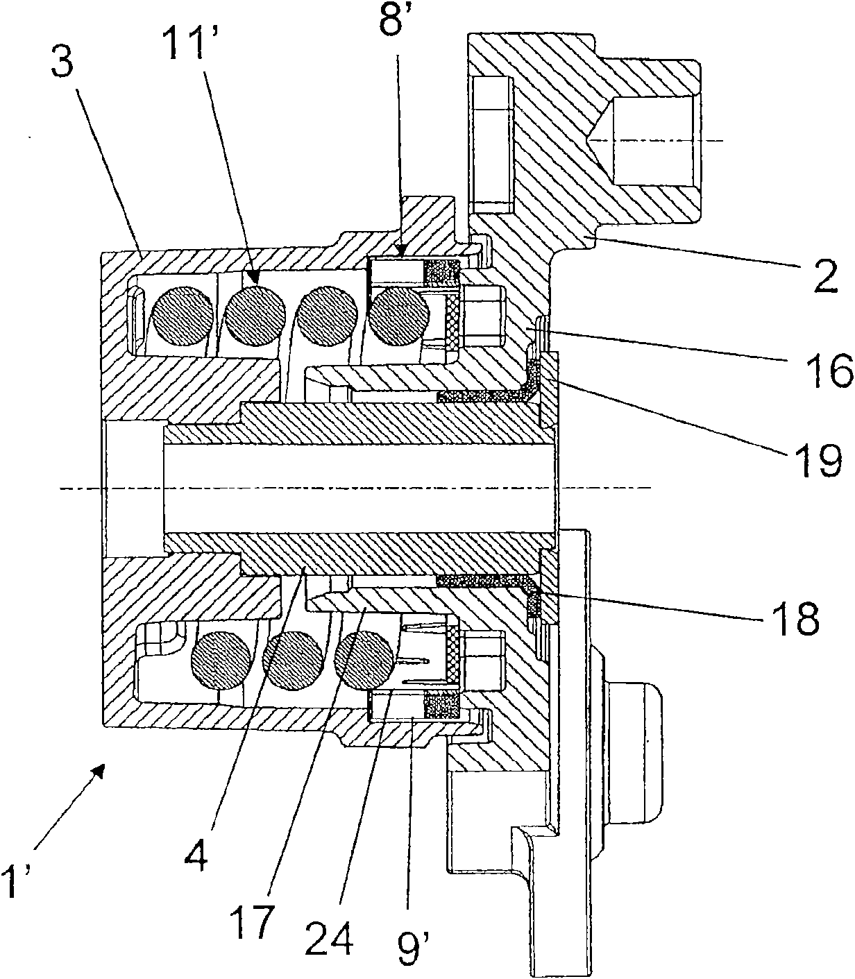 Damping device of a mechanical tensioning system for a traction mechanism drive