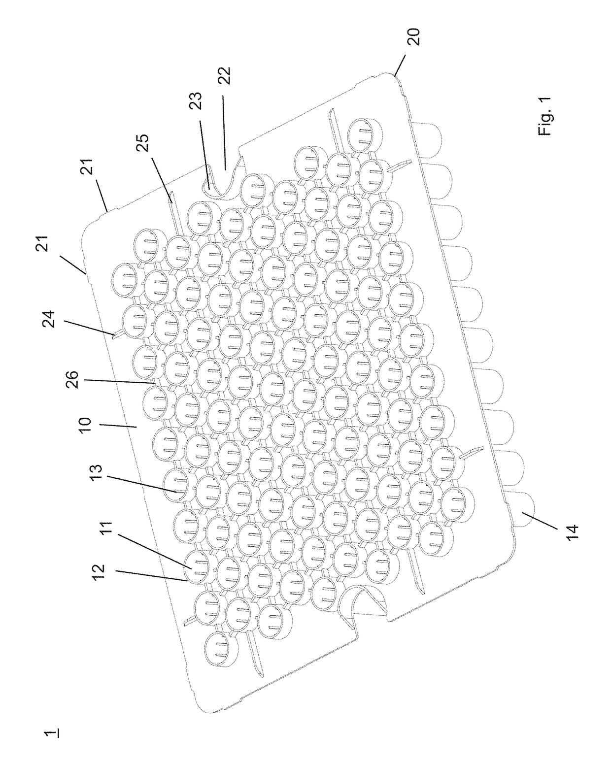 Supporting structure for supporting sealed cartridges, transport or packaging container and process for processing the same