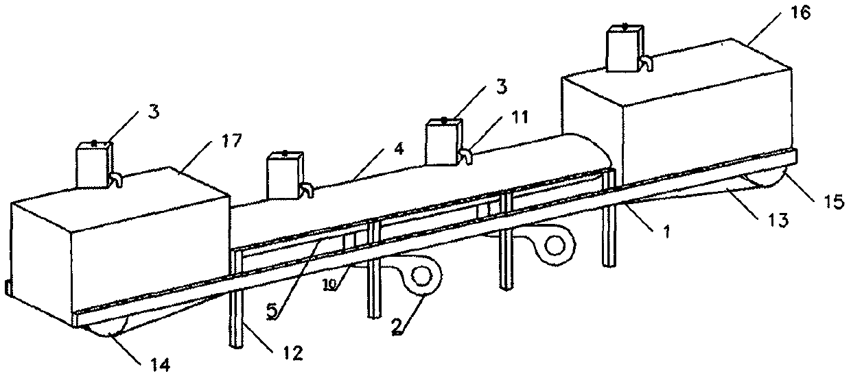 No-dust air cushion conveyor and modular groove pipe prefabrication and installation method