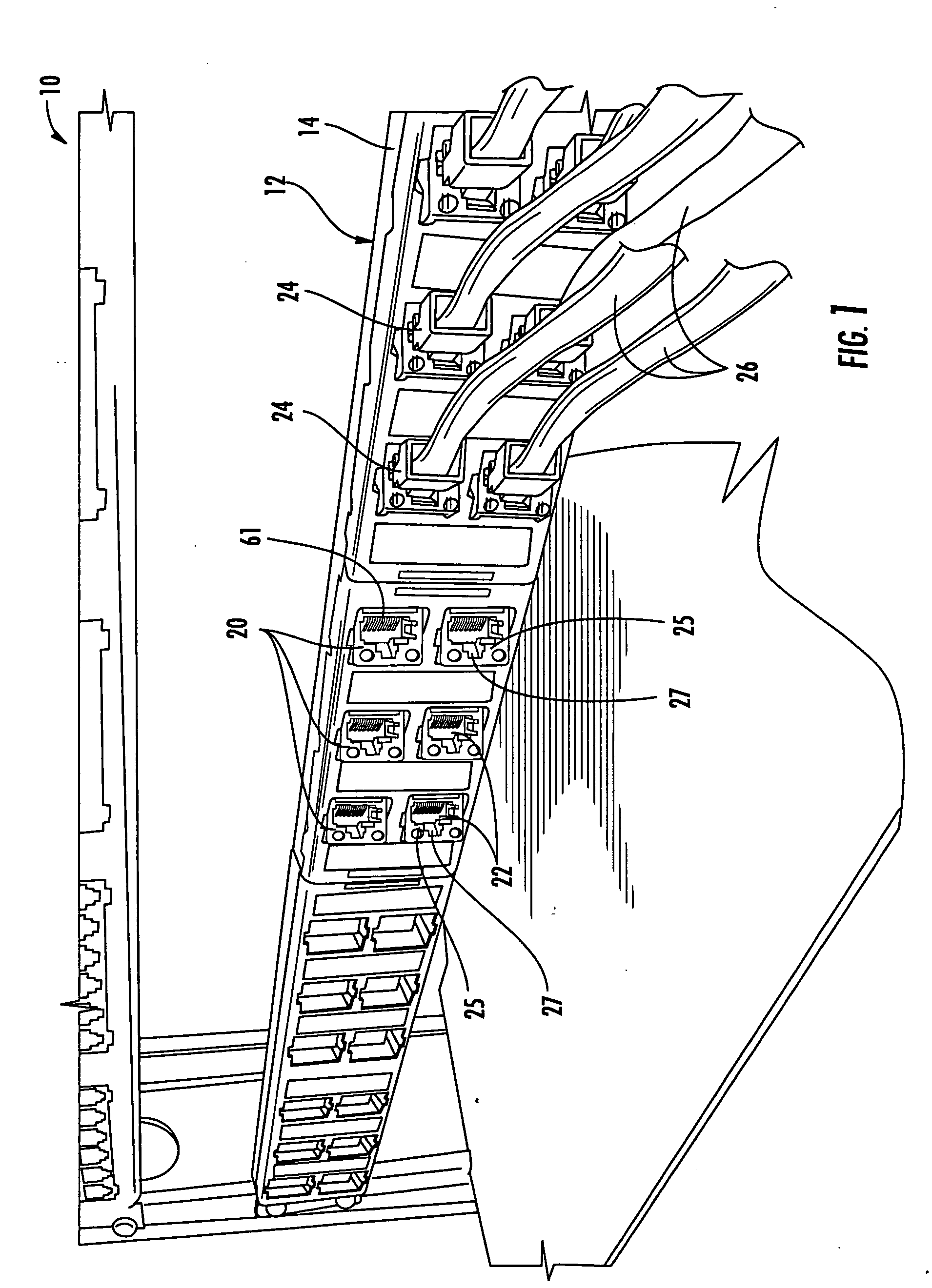 Patch panels with communications connectors that are rotatable about a vertical axis