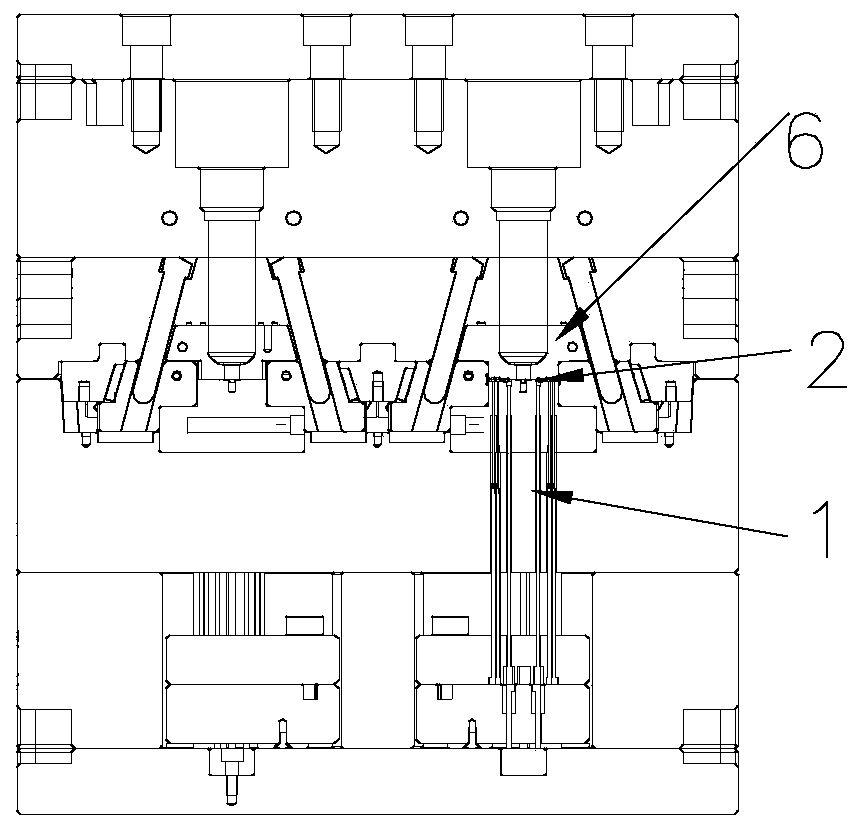 Injection mold for automated production of 64-hole rivet