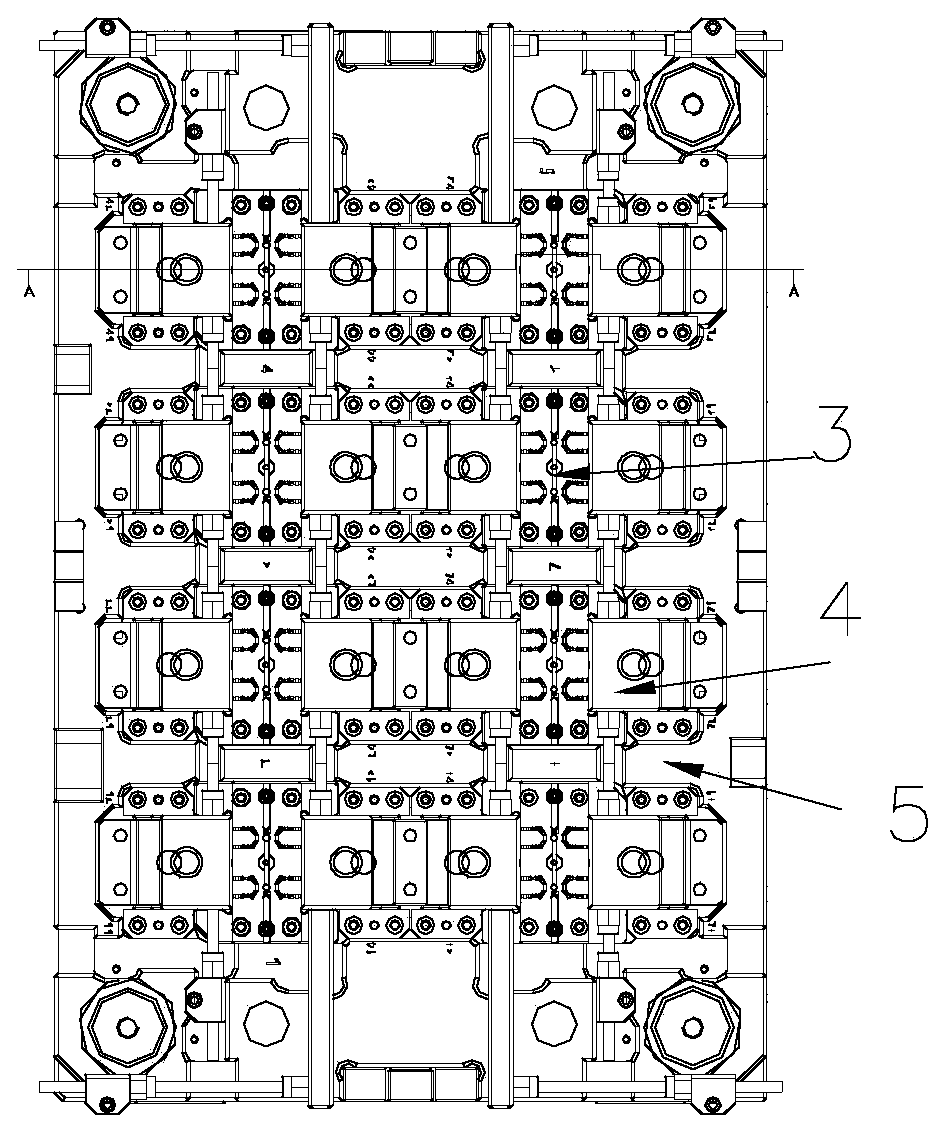 Injection mold for automated production of 64-hole rivet