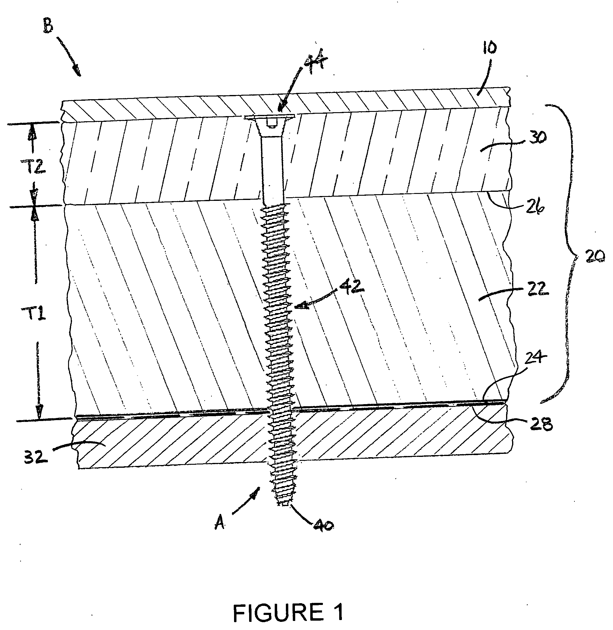 Fastener, roofing system and method