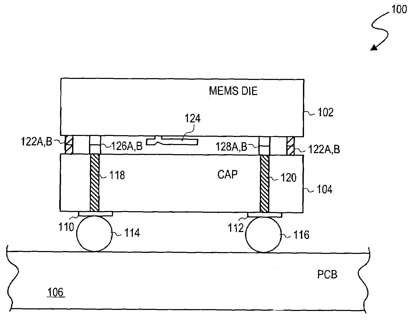 MEMS RF switch module including a vertical via