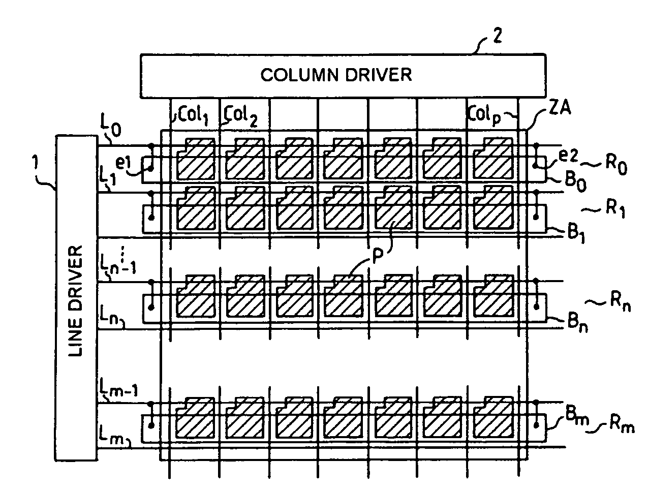Active matrix structure for display screen and screen comprising one such matrix