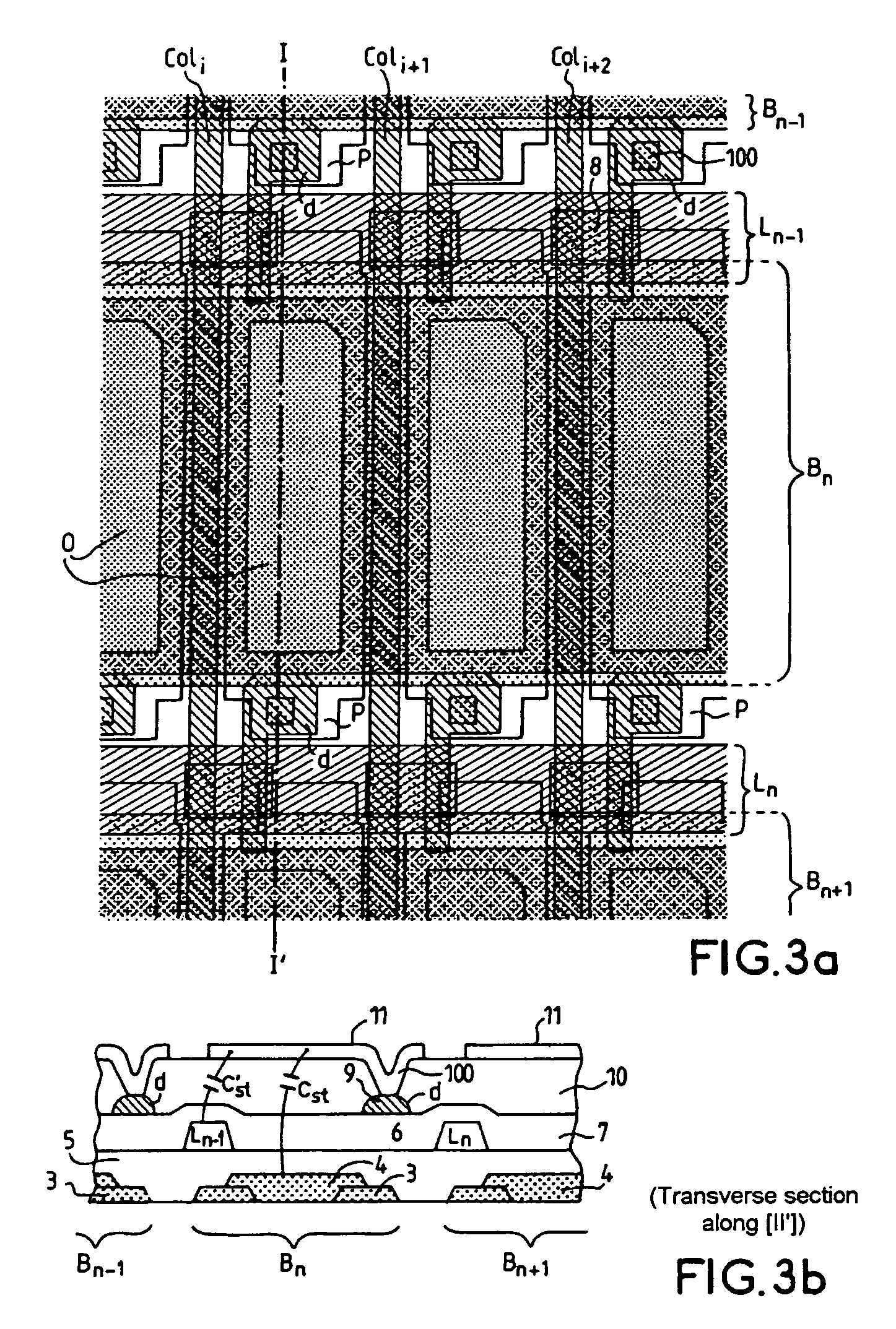Active matrix structure for display screen and screen comprising one such matrix