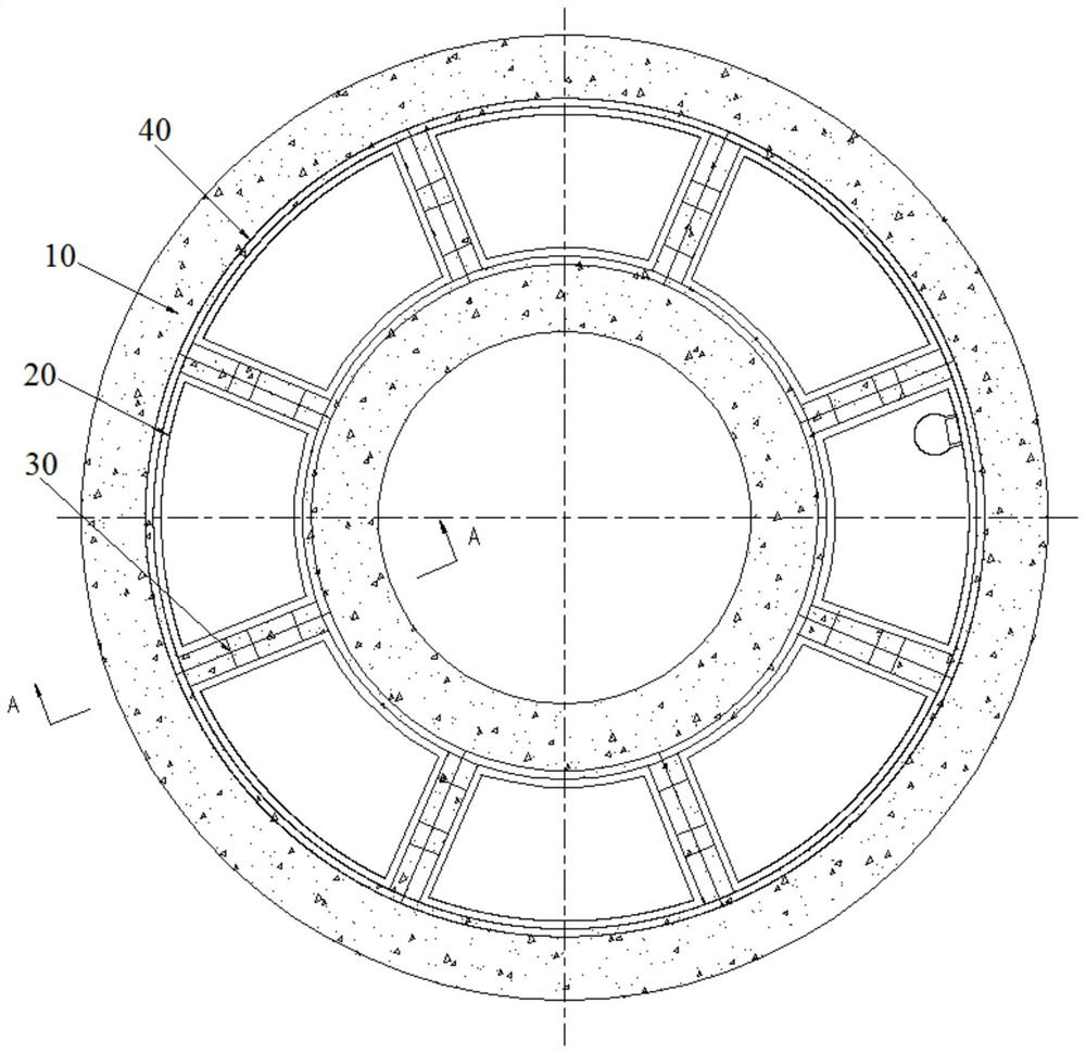 Ultra-large annular concrete stainless steel water tank and manufacturing method thereof