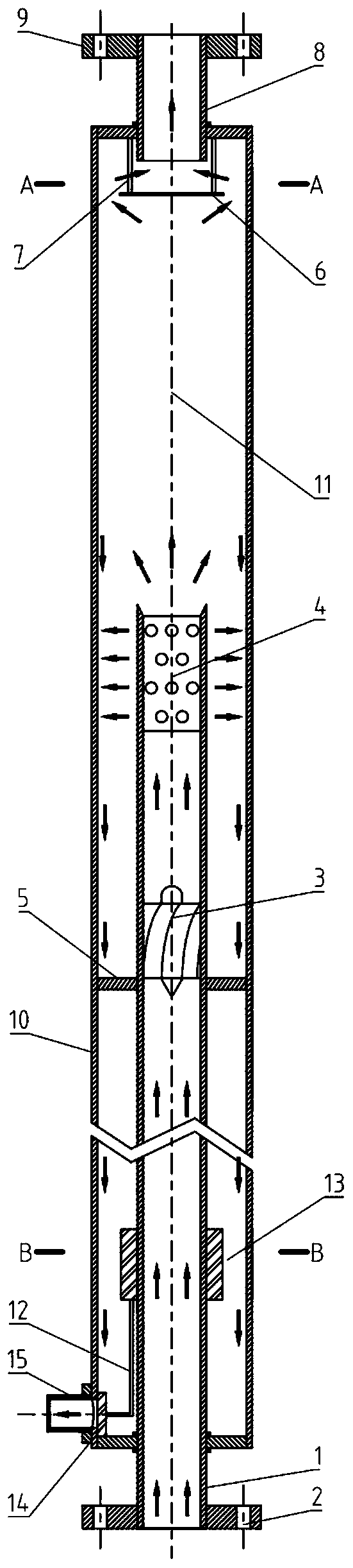 Wide-flow-path highly-efficient gas-liquid separator controlled by utilizing buoy